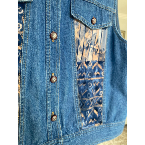 Saint Germain Embroidered Denim Vest Boho Western Artisan Vintage Ranch Festival - Picture 5 of 9
